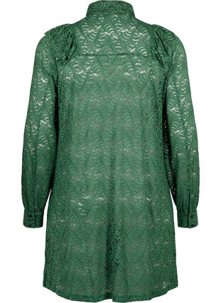 Zizzi Hemdblusenkleid aus Spitze mit Rüschen, Hunter Green, Packshot image number 1