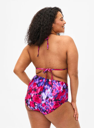 Zizzi Bikinihose mit Aufdruck und hoher Taille, Pink Flower AOP, Model image number 1