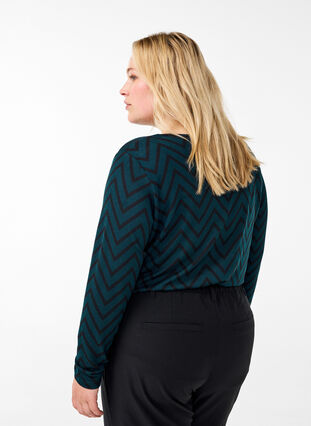 ZizziGemusterte Bluse mit langen Ärmeln, Scarab ZigZag, Model image number 1