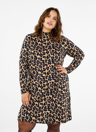 ZizziFLASH – Langärmeliges Kleid mit Rollkragen, Leopard Print, Model image number 0