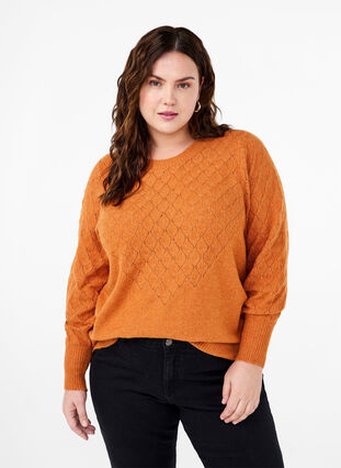 Zizzi Strickbluse mit Spitzenmuster, Marmelade Mel., Model image number 0