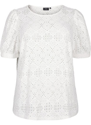 Zizzi Kurzärmelige Bluse mit Lochmuster, Bright White, Packshot image number 0