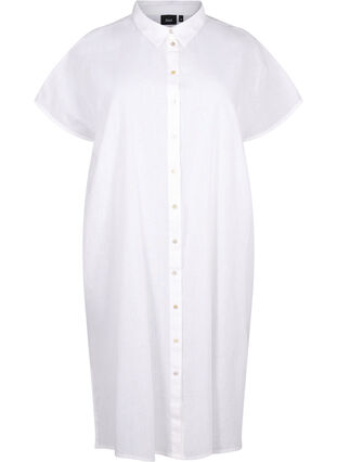Zizzi Langes Hemd aus Baumwollmischung mit Leinen, Bright White, Packshot image number 0