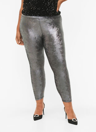 ZizziSilberne Leggings mit hoher Taille, Dark Silver, Model image number 2