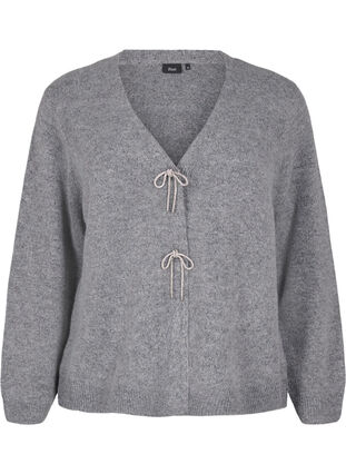 ZizziStrickjacke mit einer silbernen Schleife, Medium Grey Melange, Packshot image number 0