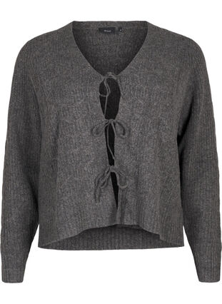 ZizziStrickjacke mit Bindedetails, Dark Grey Melange, Packshot image number 0