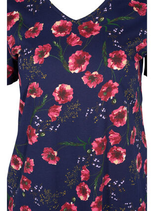Zizzi Kurzärmeliges Baumwollkleid mit Blumenprint, Night sky Red flower, Packshot image number 2