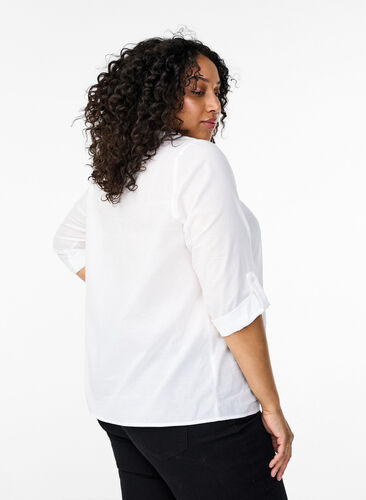 Zizzi FLASH - Shirt mit Häkeldetail, Bright White, Model image number 1