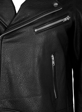 ZizziBikerjacke aus Leder mit Taschen, Black, Packshot image number 2