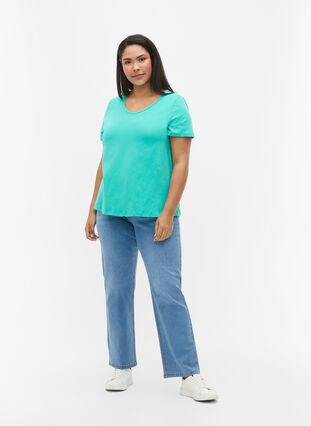 ZizziUnifarbenes Basic-T-Shirt aus Baumwolle, Aqua Green, Model image number 2