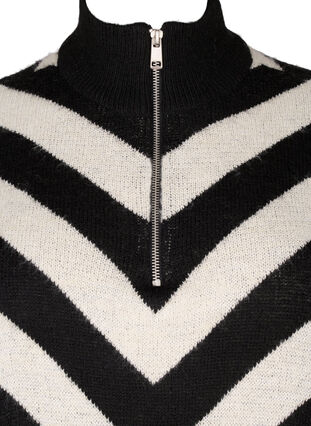 ZizziHochgeschlossener Strickpullover mit Reißverschluss, Black Birch Stripe, Packshot image number 2