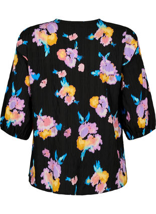 ZizziGeblümte Bluse mit Rundhalsausschnitt und Reißverschluss, Black w. Flower AOP, Packshot image number 1