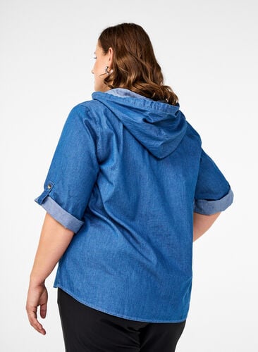 ZizziJeansbluse mit Kapuze, Medium Blue Denim, Model image number 1