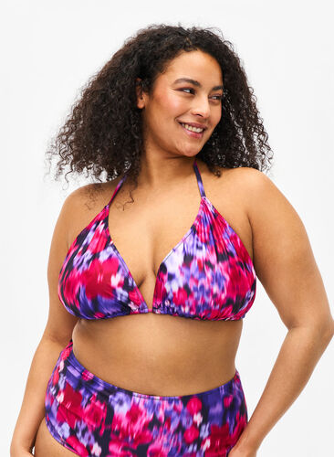 Zizzi Triangel-Bikini-BH mit Muster, Pink Flower AOP, Model image number 0