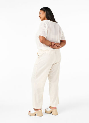 Zizzi Hose mit hoher Taille aus Baumwolle und Leinen, Whitecap Gray, Model image number 1