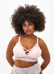 Bralette mit String-Detail und weicher Polsterung, Peach Blush, Model