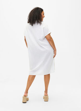 Zizzi Langes Hemd aus Baumwollmischung mit Leinen, Bright White, Model image number 1