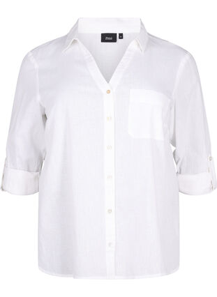 Zizzi Hemdbluse mit Knopfverschluss aus Baumwoll-Leinen-Gemisch, Bright White, Packshot image number 0