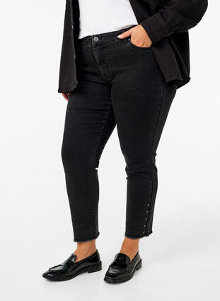 ZizziCropped Emily-Jeans mit ausgefranstem Saum, Dark Grey Denim, Model image number 2