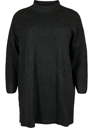 ZizziMelange-Strickpullover mit Schlitz, Dark Grey Melange, Packshot image number 0