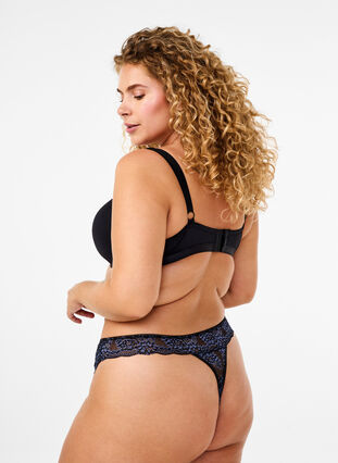 ZizziG-String mit kontrastfarbenem Spitzenbesatz, Black w Blue , Model image number 1