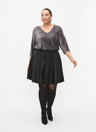 Zizzi Glitzerbluse mit 3/4 Ärmeln, Black Silver , Model image number 3