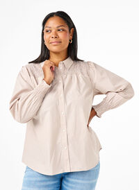 Gestreiftes Hemd mit Smokdetail, Silver Mink Wh. St., Model