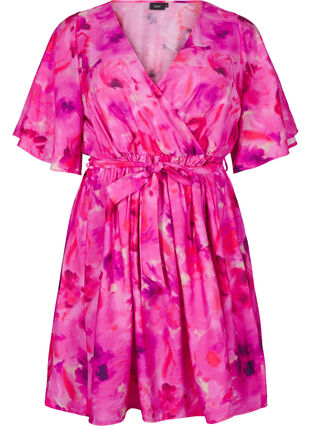 ZizziKnielanges Kleid mit Blumenprint und Wickeloptik, Pink Rose AOP, Packshot image number 0