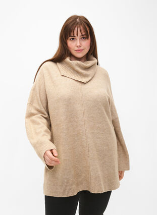 ZizziMelange-Strickpullover mit Rollkragen, Simply Taupe Mel., Model image number 0