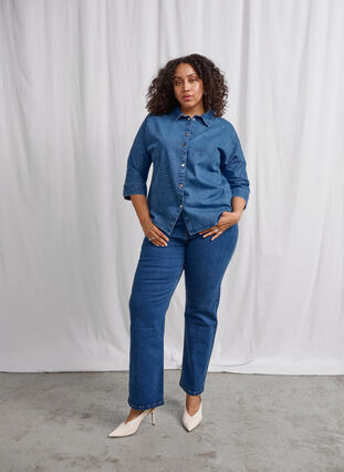 Zizzi Gemma Jeans mit hoher Taille und gerader Passform, Dark blue, Image image number 0