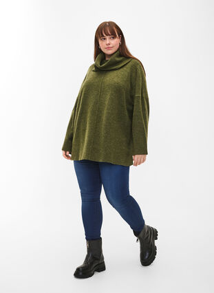 ZizziMelange-Strickpullover mit Rollkragen, Winter Moss Mel., Model image number 2