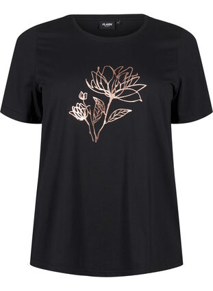 ZizziFLASH - T-Shirt mit Motiv, Black R. Gold Flower, Packshot image number 0