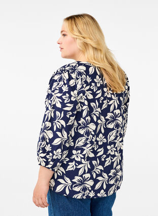 ZizziBaumwollbluse mit 3/4-Ärmeln und Print, Naval Academy Flower, Model image number 1