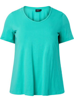 ZizziUnifarbenes Basic-T-Shirt aus Baumwolle, Aqua Green, Packshot image number 0