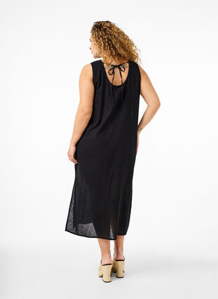 ZizziÄrmelloses Kleid aus Baumwollmischung mit Leinen, Black, Model image number 1