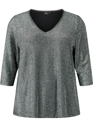 Zizzi Glitzerbluse mit 3/4 Ärmeln, Black Silver , Packshot image number 0