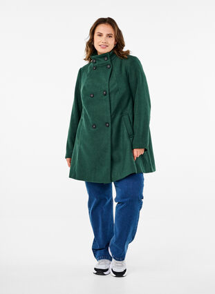 ZizziKurzer A-linienförmiger Trenchcoat, Trekking Green Mel., Model image number 3