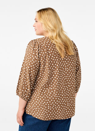 ZizziGepunktete Baumwollbluse mit 3/4-Arm, Coca Mocha Dot , Model image number 1