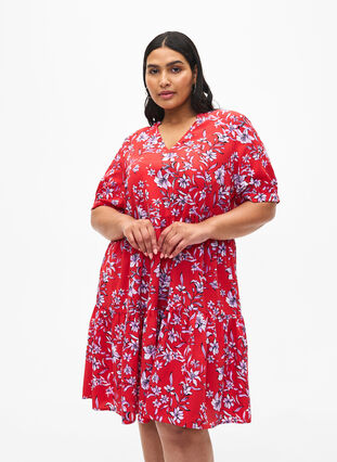Zizzi FLASH – A-Linien-Kleid mit Print, Poinsettia Flower, Model image number 0