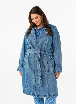 ZizziDenim-Trenchcoat mit Gürtel, Blue Denim, Model image number 3