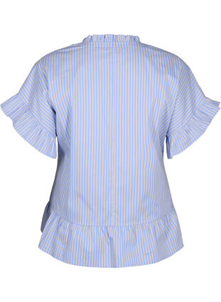 Zizzi Gestreifte Bluse mit Schößchen- und Rüschendetails, Blue Stripe, Packshot image number 1
