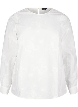 ZizziLangärmlige Bluse mit Stickereien, Bright White, Packshot image number 0