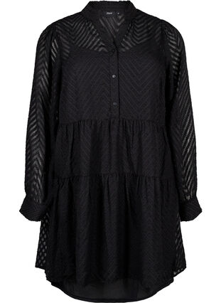 ZizziStrukturiertes kurzes Kleid mit Rüschenkragen, Black, Packshot image number 0