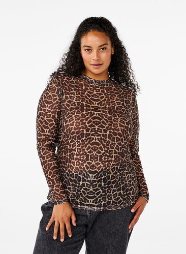 ZizziNetzbluse mit Leopardenmuster, LEO AOP, Model image number 0