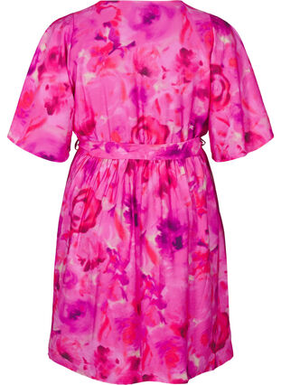 ZizziKnielanges Kleid mit Blumenprint und Wickeloptik, Pink Rose AOP, Packshot image number 1