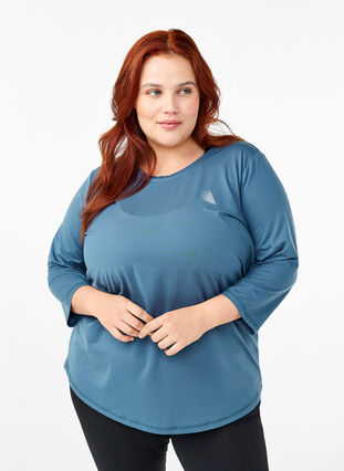 Zizzi Trainingsbluse mit 3/4 Ärmeln, Indian Teal, Model image number 0