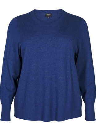 ZizziFLASH – Strickpullover mit Rundhalsausschnitt, Estate Blue Mel., Packshot image number 0