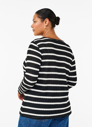 ZizziBluse mit Streifen und langen Ärmeln, Black Sand Stripe, Model image number 1