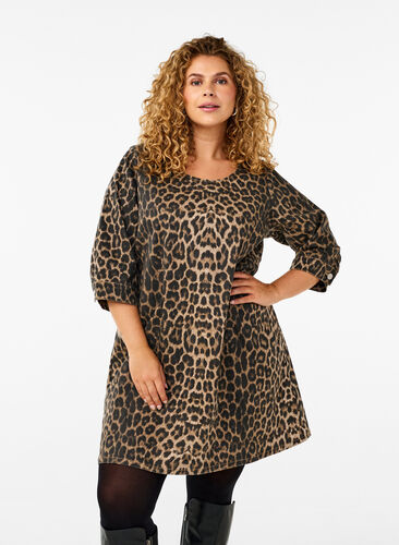 ZizziJeanskleid mit Leoparden-Print, Leo AOP, Model image number 0