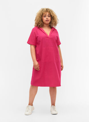 Zizzi Kurzärmeliges Kleid mit Kapuze, Beetroot Purple, Model image number 2
